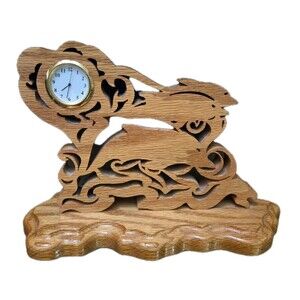 Handcrafted Wood Scroll Saw Dolphin Cutout Desk Mantel Clock Nautical Untested